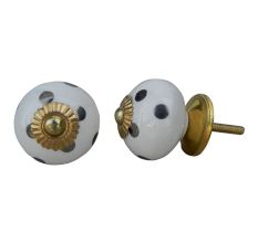 White Silver Dotted Ceramic Almirah Knob