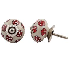 Red Tiny Floral Ceramic Knob