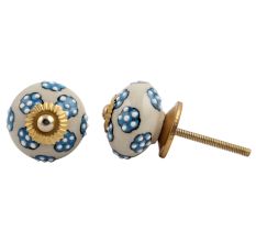 Turquoise Tiny Floral Ceramic Knob