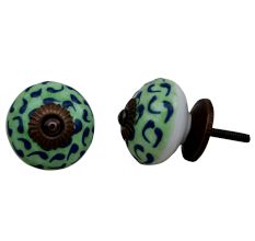 Green Blue Floral Ceramic Knob