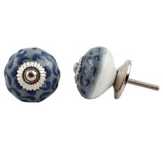 Grey Blue Floral Ceramic Knob
