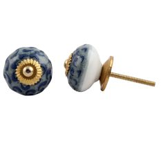 Grey Blue Floral Ceramic Knob