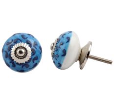Turquoise Blue Floral Ceramic Knob