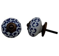 White Blue Floral Ceramic Knob