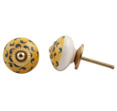 Yellow Blue Floral Ceramic Knob
