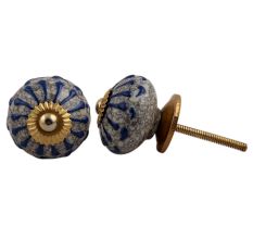 Blue Wheel Crackle Ceramic Dresser Knob