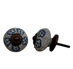Slate Blue Floral Crackle Ceramic Dresser Knob