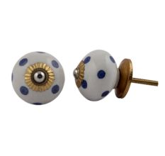 White Royal Blue Polka Dot Ceramic Drawer Knob