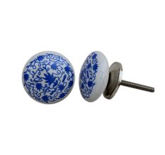 Blue Floral Flat Knob
