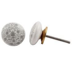 Grey Floral Flat Knob
