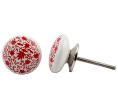 Red Floral Flat Knob