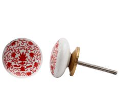 Red Floral Flat Knob