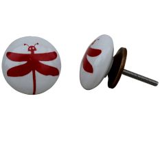 White Red Butterfly Flat Kids Knob