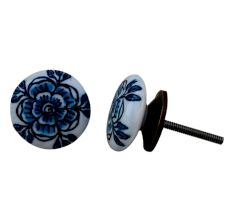 Turquoise Black Rose Flat Knob