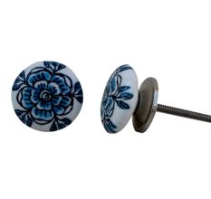 Turquoise Black Rose Flat Knob