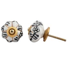 Black Floral Gold Line Melon Ceramic Knob