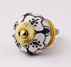 Black Grey Floral Ceramic Knob