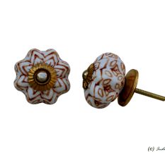Brown Floral Melon Ceramic Knob