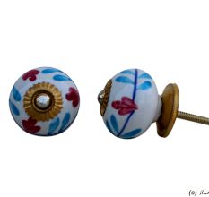 Dark Pink Floral Ceramic Knob