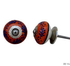 Navy Blue Orange Leaf Drawer Knob