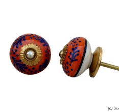 Navy Blue Orange Leaf Drawer Knob