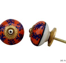 Orange Navy Blue Leaf Drawer Knob