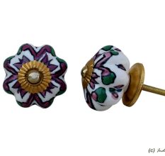 Purple Green Floral Drawer Knob