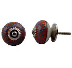 Turquoise Orange Leaf Drawer Knob