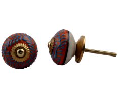 Turquoise Orange Leaf Drawer Knob