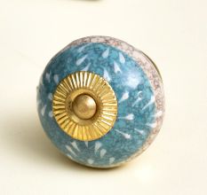 Sea Green Striped Crackle Ceramic Cabinet Knob