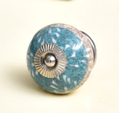 Sea Green Striped Crackle Ceramic Cabinet Knob