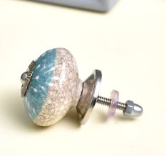 Sea Green Striped Crackle Ceramic Cabinet Knob