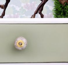 White Round Crackle Cream Dresser Knob