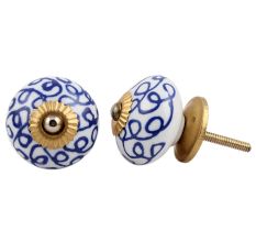 Navy Blue Floral Drawer Knob