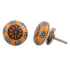 Mustard Floral Flat Knob