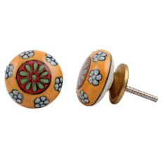 Mustard Floral Flat Knob