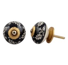 Black Leaf Ceramic Drawer Knob