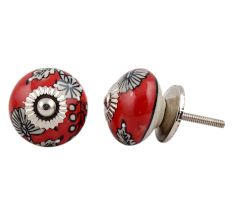 Red Leaf Floral Ceramic Knob