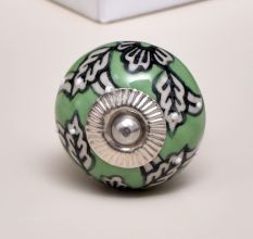 Green Leaf Floral Ceramic Knob
