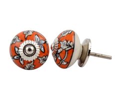 Orange Leaf Floral Ceramic Knob
