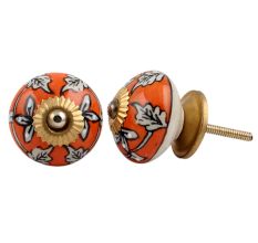 Orange Leaf Floral Ceramic Knob