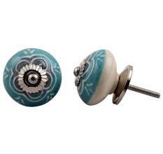 Sea Green Flower Ceramic Knob