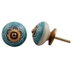 Sea Green Flower Ceramic Knob