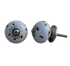White Etched Round Knob