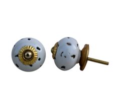 White Etched Round Knob