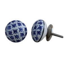 Blue Floral Flat Knob