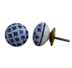 Blue Floral Flat Knob