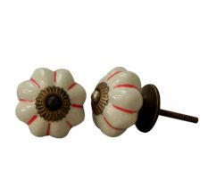 Cream Red Ceramic Knob