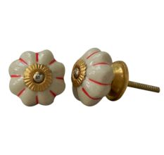 Cream Red Ceramic Knob