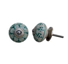 Sea Green Zinnia Flower Ceramic Knob